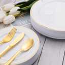 N9R 60PCS Gold Plastic Silverware - Gold Plastic Cutlery Set Disposable Flatware Dinnerware -30 Forks, 15 Spoons, 15 Knives for Party, Thanksgiving, Christmas