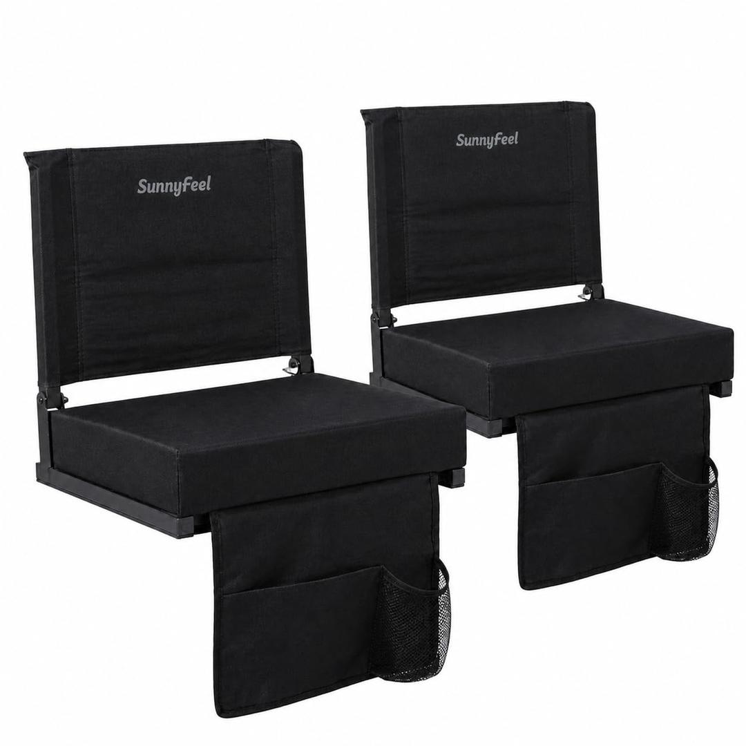 SUNNYFEEL Stadium Seats with Back Support & Cushion - Folding Bleacher Seat, 3.1" Thick Foam, 300 LB Portable Chair with Storage Pocket & Shoulder Strap for Games, Sports, Camping, Concerts