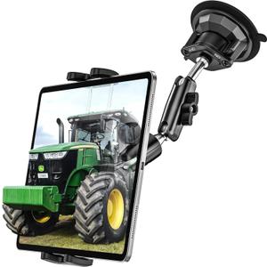 Tractor Tablet Holder, Strong Suction Cup Tablet Mount for Farming Machine, Heavy Duty Tractor Windshield Stand for iPad Pro 13 12.9 11, iPad Air Mini, Galaxy Tab, z Fold, iPhone, 4-13" Device