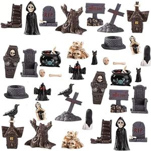 Halloween Resin Ornament Set -38pcs Mini Skull Head Mummy Ghost Day Horror Resin Decoration Home Desktop Creative Decoration Easter Gift