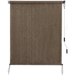 SEEYE Outdoor Sunshade Roller Shades 60" W x 96" H, Cordless Roll Up Shade Blinds Privacy Screen with 90% UV Protection, Exterior Patio Shade Cloth for Porch Pergola Balcony Windows, Mocha