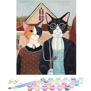 Miairivy DIY Paint by Numbers Kit for Adults & Beginners, Cat Easy Paint by Number Kits, 16 X 20 inches Large Size Colorful Canvas for Home Decor (MT4906)