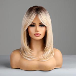 Long Blonde Wig with Bangs, Middle Part, Natural Looking Heat Resistant Synthetic Wig for Daily Party Use