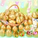 SevenQ Golden Plastic Easter Eggs Empty 36Pcs 3.15" Fillable Easter Basket Stuffers Fidget Toy Easter Gifts for Kids Party Favors Pinata Treasure Box Candy Goodie Bags Fillers Egg Hunt Essentials