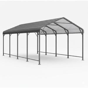 12' x 20' Metal Carport, Heavy Duty Canopy with Updated Roof & Enhanced Base, Multi-Use Carport Garage for Car, Truck, Boat, Tractors, Party, Grey