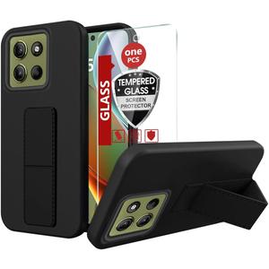 Compatible with Motorola Motorola Moto G 5G/Play 4G 2025 Stand Case, Hide Folding Kickstand Silicone TPU Shockproof Protective Cover Case for Motorola Moto G 5G/Play 4G 2025 - Black