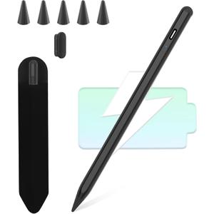 Stylus Pen for iPad 9th 10th 11th Generation with Palm Rejection, Fast Charging Pencil for iPad A16/10/9/8/7/6, for Air 5/4/3/M3, for Pro 11/12.9"(2018-2022), Mini 5/6 (Black)