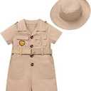 ABAFIP Baby Girl Toddler Boy Safari Birthday Outfit Short Sleeve One Piece Romper Jumpsuit with Belt Hat 0-6M