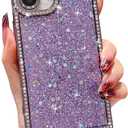 Owncase for iPhone 16 Case Glitter, Crystal Diamonds Shiny Bling Sparkly Electroplated Edge Shockproof Soft TPU Bumper Phone Case for Women Girls, Purple