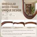 Irregular Wall Mirror 40"x24", Walnut Asymmetrical Mirror, Wood Bathroom Mirrors Wall Mounted, Wall Mirrors Decorative for Living Room, Bedroom, Bathroom, Hallway, Entryway