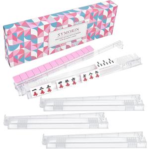 Non-Slip Mahjong Racks with Pushers, 4-Pack Clear Acrylic Racks, American Mahjong Accessories, Gift-Ready Mahjong Gifts (Clear)