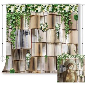 10x10ft Books Backdrop for Photography Flower Garlend Book Pages Wedding Party Backdrop Kids Birthday Party Banner Baby Shower Photoshoot Booth Props KUBDJ737 (Green)