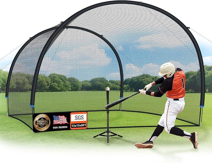 ORIENGEAR Baseball Batting Cage for Backyard, Fully Enclosed Hitting Cage, Baseball and Softball Training Cages, Backyard Hitting and Pitching Practice Net with Frame, 1.25" Mesh
