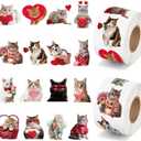 H1vojoxo Valentines Day Sticker Rolls - 1000PCS Valentines Day Holiday Cat Stickers for Kids Classroom 16 Design Valentines Cute Cat Sticker for Craft Valentines Funny Cats Stickers for Envelope