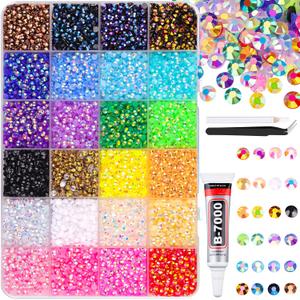 12600Pcs Resin Rhinestones for Crafting with Tweezers, Mixed-Color 4mm Bedazzling Crystal with 1Pcs 10ml B7000 Jewelry Glue for DIY Crafts Clothing Tumblers Shoes Fabric Nail Art