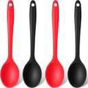 Patelai 4 Pieces Small Multicolored Silicone Spoons Silicone Serving Stirring Spoon for Kitchen Nonstick Cooking Baking Stirring Mixing Tools(Red, Black)