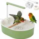 Generic Parrot Bathtub Adjustable Pump Gift Toy with Wooden Perches,Bird Automatic Bath Shower Box for Cockatiel Indoor Budgie, Green Shower Head
