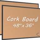 2-Pack Cork Board Bulletin Board 48 x 36, Black Aluminium Framed 4x3 Corkboard, Office Board for Wall Cork, Large Wall Mounted Notice Pin Board with 18 Push Pins for School, Home & Office