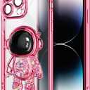 NGB Supremacy Compatible with iPhone 13 Pro Max Case (6.7 inch) with Tempered Glass Screen Protector/Wrist Strap, Liquid Floating Glitter Girls Women Kids Cute Case (Astronaut Rose Gold)