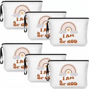 Abbylike 6 Pcs Christian Gifts for Women Makeup Bags Bulk Canvas Bag Portable Travel Canvas Bag Religious Gift Faith Based Gifts Baptism Bible Verses Makeup Church Supplies for Godchild Goddaughter