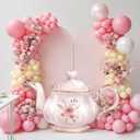 Colingmill Tea Party Decorations Teapot Cardboard Cutout 35.4 x 24.6 Inch Pink Floral Tea Party Baby Shower Let's Partea Photography Background for Women Birthday Bridal Decorations