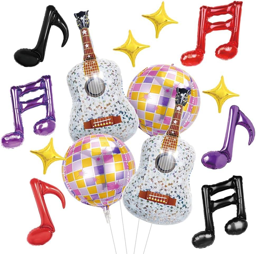 Inflatable Silver Kpop Guitar Balloons 22 Inch Disco Ball Balloons K Pop Korean Idol Music Note Balloon 90s Rock and Roll Movie Demon Theme Party Decor for Singer Concert Birthday Party Decorations