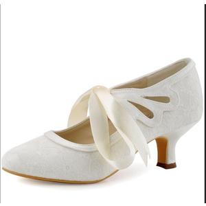 ELEGANTPARK Lace Wedding Shoes Closed Toe Bridal Shoes Women Mary Jane Low Heels Pumps Wedding Dress Shoes, 9.5