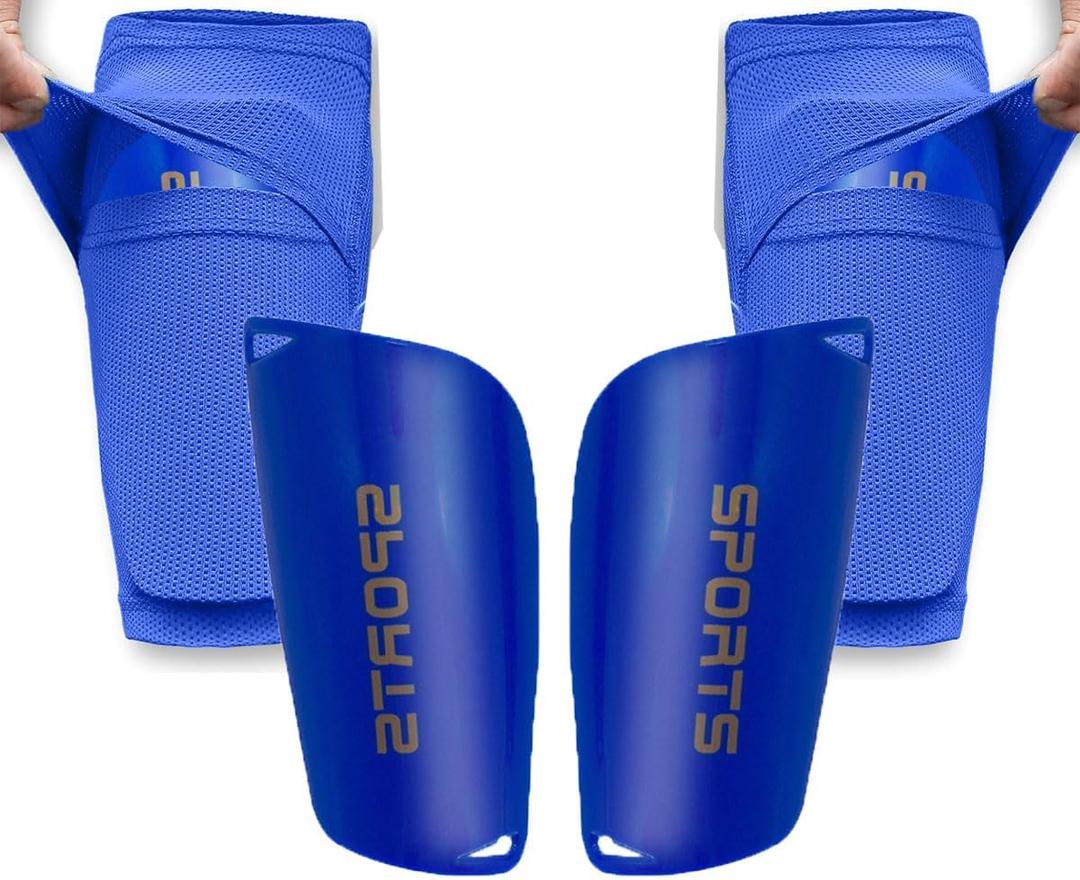 Soccer Shin Guards for Kid Youth Teen Adult - Shin Guards Sleeves with Inserted Pocket Cushion Protection Reduce Shocks and Injuries for TeamSports (Blue, Small)