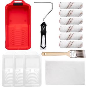 Mister Rui Mini Paint Roller Kit-13 Piece, 4-Inch Microfiber Paint Rollers with Ergonomic Handle, Small Roller Paint Brush, Paint Tray with 3 Liners, Perfect for House Painting, Trim, and Touch-Ups