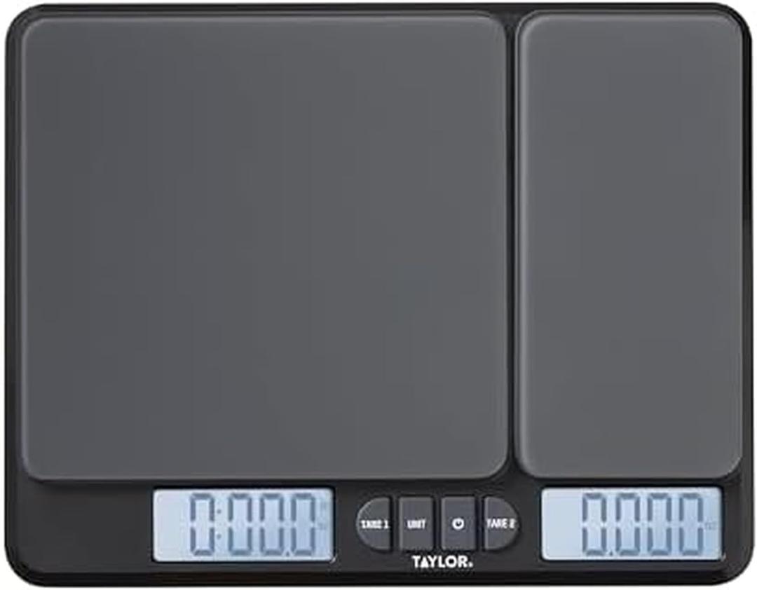 Taylor Dual Platform Food Kitchen Scale, Digital Grams and Ounces for Weight Loss, Baking, Cooking, Meal Prep, Spices, and Coffee, Backlit Display, Glass Platforms, 15lb, and 16oz Capacity, Black