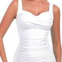 RELLECIGA Women's Tummy Control Tankini Top Twist Bathing Suit Top Ruched Swimsuit (White, M)