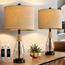 OYEARS 23" Table Lamps for Living Room Set of 2 Bedside Lamps for Night Stands Bedroom Lamps Farmhouse Rattan Boho Lamp Glass Nightlight End Table Lamp with USB C+A (Black),Two Light Points