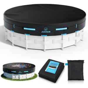 14ft Round Pool Cover, 420D Heavy Duty Oxford Fabric with Metal Buckle Straps, Upgraded Tear Resistance & Seamless Side Design - UV Resistant, Cold & Keeps Out Debris