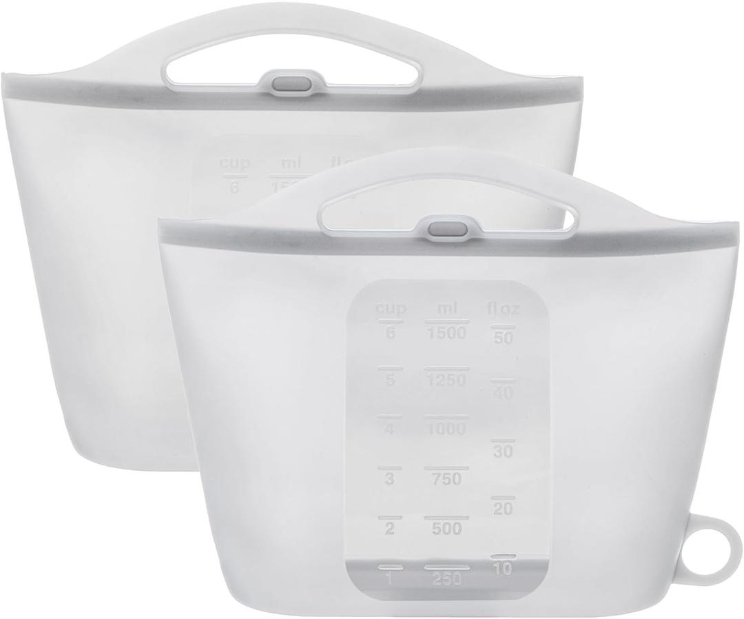 2 Pack Silicone Microwave Steam Sterilizer Bags, 1.5L Reusable Steam Bags for Home and Travel, Silicone Fresh Keeping Bag for Baby Bottles, Accessories, Gray