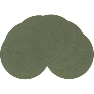 SHACOS Round Placemats Set of 6 Washable 15 inch Round Table Mats Cotton Polyester Woven Braided Place Mats for Dining Table (Olive Green, 6)