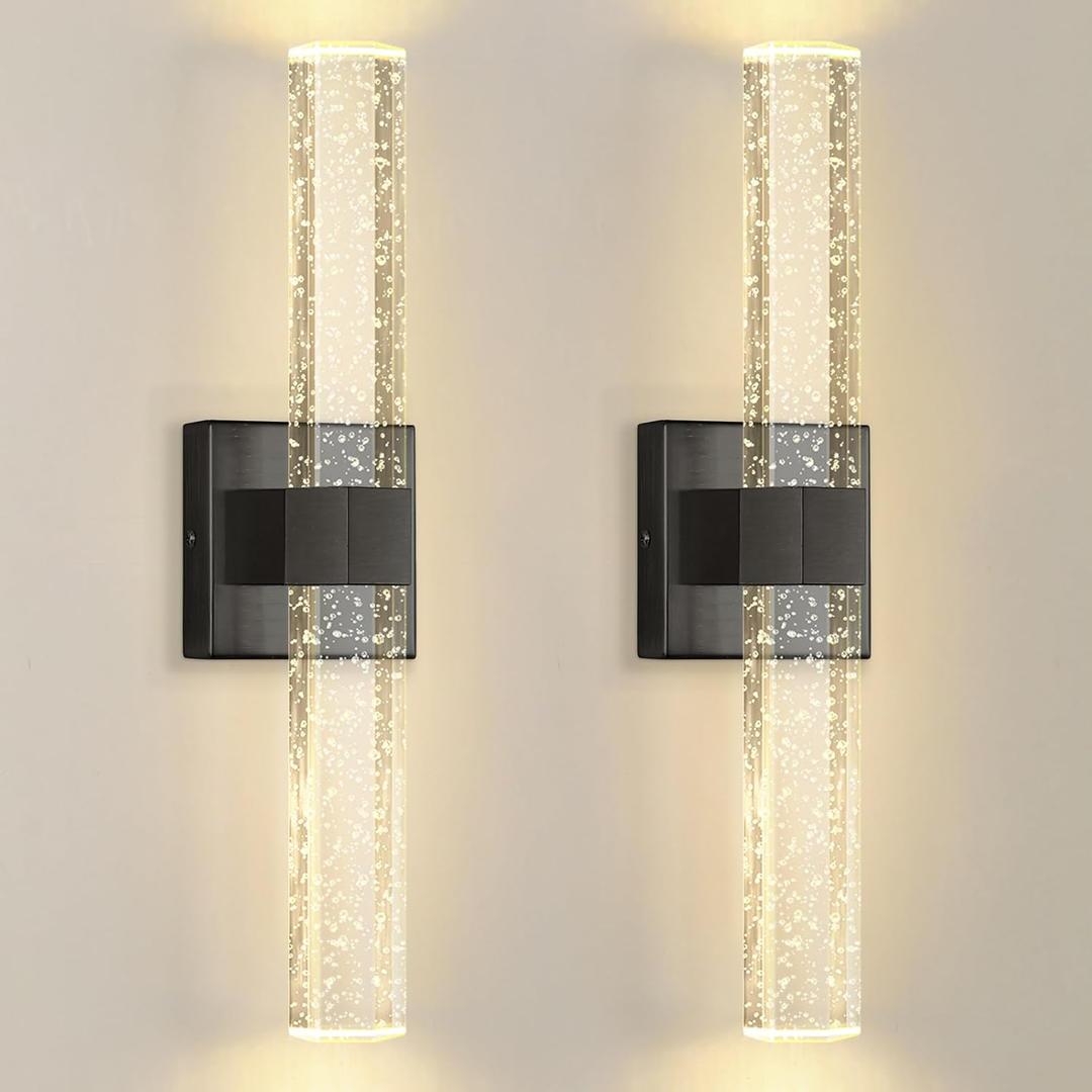 Set of 2 Black LED Wall Sconce Lights Warm Light Modern Crystal Wall Lights Vanity Lighting Fixtures Sconces for Bathroom Living Room Bedroom Dining Room Hallway