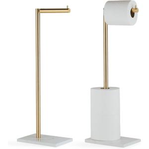 MARMOLUX ACC Free Standing Gold Toilet Paper Holder Stand White Marble Base and Storage | 4 Jumbo Roll Bathroom Hardware Toilet Tissue Organizer | Stainless Steel Bathroom Decor Accessory