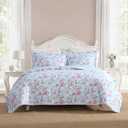 Laura Ashley - Full/Queen Quilt Set, Super Soft Cotton Bedding with Matching Shams, Envelope Closure, Floral Printed Design (Blissful Blue, Full/Queen)