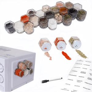 Set of 20 Magnetic Spice Jars for Refrigerator, Glass Small Hexagon Magnet Seasoning Containers with Labels, shaker Lids, Fridge Magnetic Spice Rack Organizer with Jars