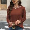 Long Sleeve Shirts for Women Fall Business Casual Blouses Crewneck Pleated Work Tunic Tops 2025 (M)
