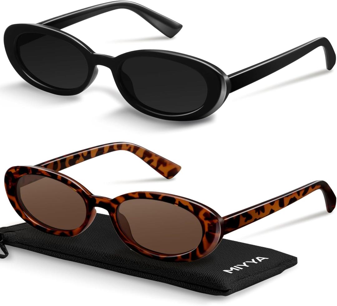 Miyya Old Money Polarized Oval Sunglasses 2025 Edition, UV400 Protection, Feather-Light Fit & Trendy Colors (Black/Leopard Beige)