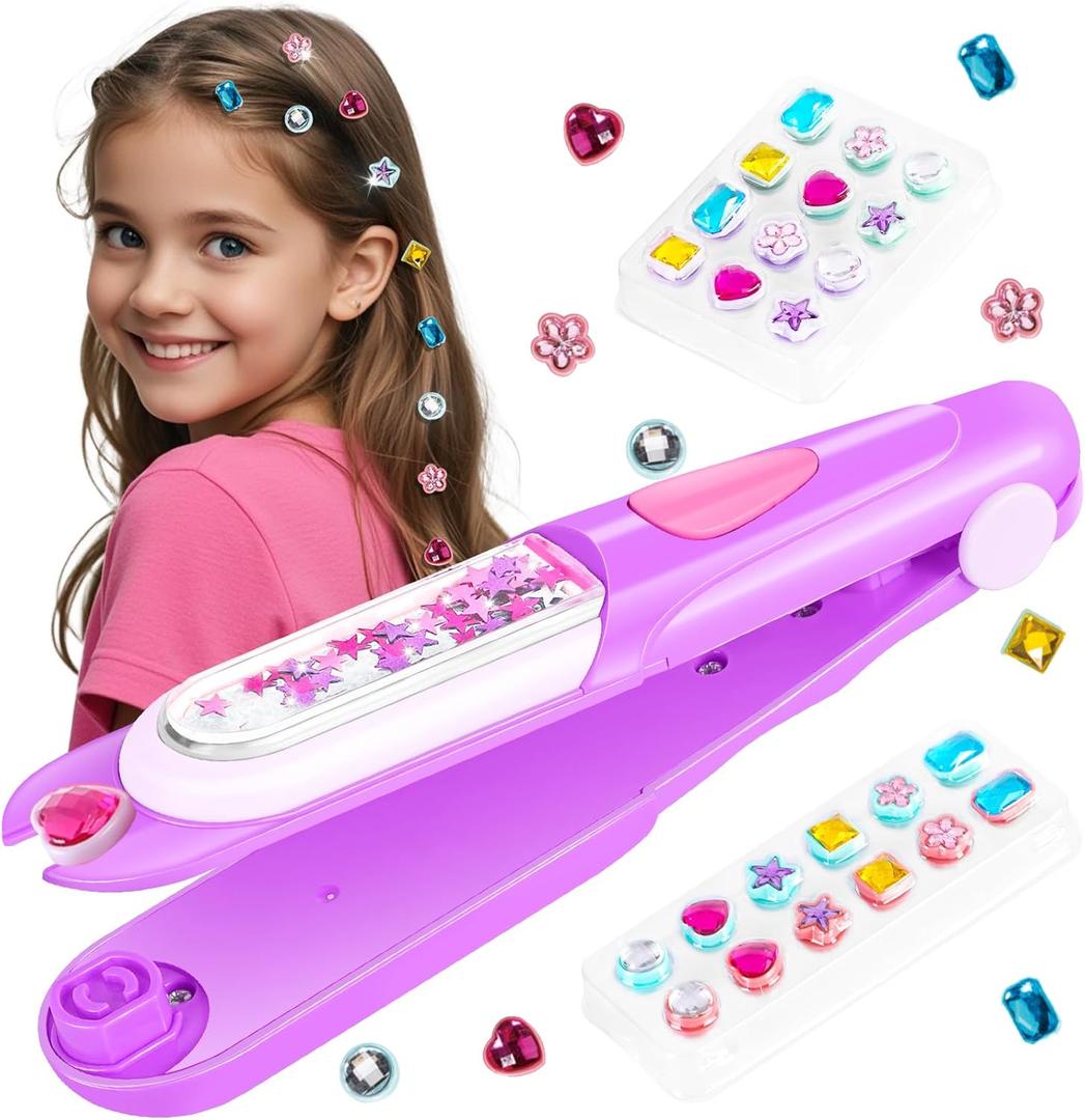 Hair Gem Stamper Kit, Bling Hair Jewels for Girls Toys, Hair Styling Tool with Reusable Shining Diamonds, Birthday Gifts Toys for Girls Ages 3 4 5 6 8-12 (Purple)