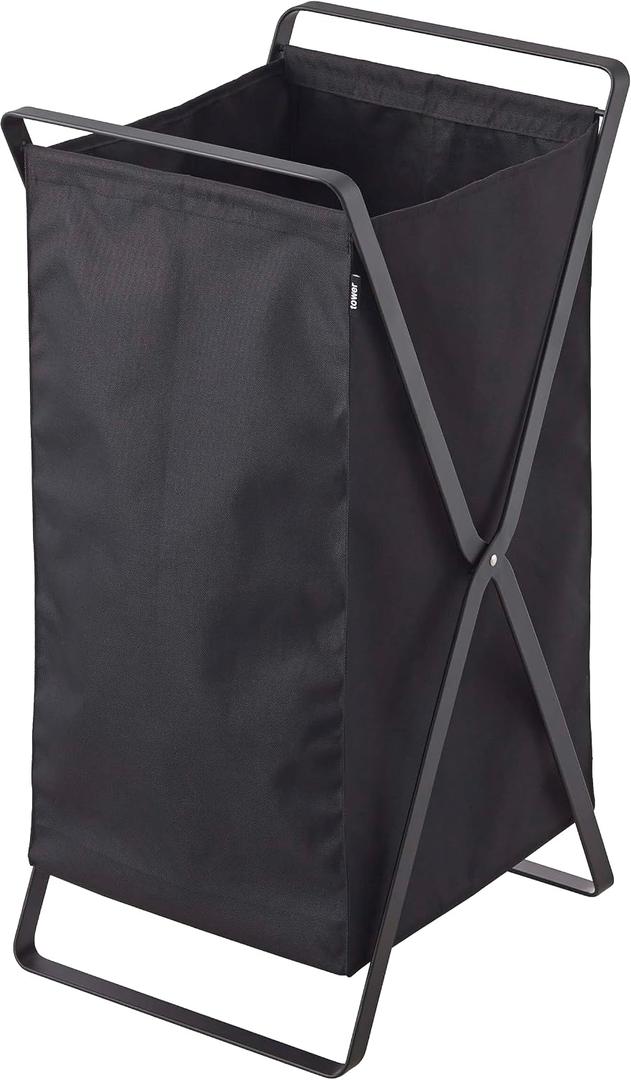 Yamazaki Home Tower Laundry Basket - Foldable Storage Hamper Organizer, 25" - Steel - 10.9 Gallons, 45 Liters, One Size