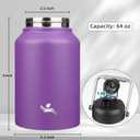 Konokyo Half Gallon Jug with Handle,64 oz Insulated Water Bottle with Carrying Pouch,Double Wall Vacuum Stainless Steel Metal Bottle,Purple