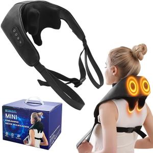 SORUDEL Neck Massager Roller with Heat Shiatsu Deep Tissue Kneading Massager Neck and Back Massager Gift for Mom Dad Christmas Black