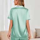 Ekouaer Womens Satin Silk Pajamas Set Short Sleeve Sleepwear Button Down Top and Shorts Loungewear 2 Piece Pjs Set S-XXL (Light Green)