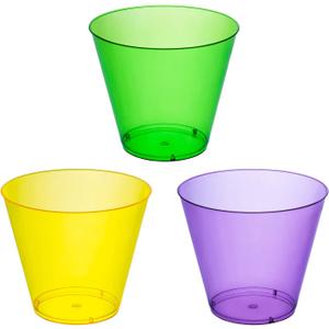 Party Essentials Hard Plastic 50 Count Party Cups/Tumblers, 9-Ounce, Mardi Gras Mix