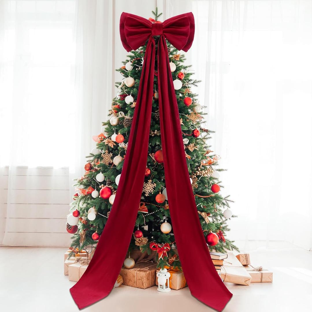 Wavwavw Giant Bow Decor Oversized Big Bows Decoration for Room Wall Backdrop 75x18 Inch Ribbon Tie for Wedding Valentines Day Birthday Party Baby Shower Supplies (Red,Velvet)