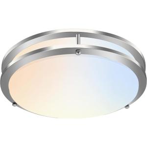 hykolity 16 inch Dimmable LED Flush Mount Ceiling Light Fixture, 36W, 2200LM, 2.7/3/3.5/4K/5K Adjustbale, 120Light Angle, CRI90, Ceiling Lamp for Bedroom, Kitchen, Office, ETL Listed, Brushed Nickel
