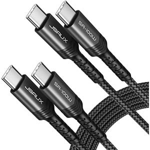 JSAUX 100W USB C to USB C Cable for iPhone 17, USBC Type C Charge Cord 5A Fast Charging Compatible with iPhone 17 Air 16 15 Pro Max Samsung Galaxy S25 S24 MacBook iPad Carplay (2-Pack, 6.6ft) Black